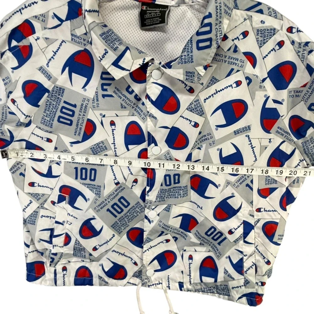 Champion‎ 100 Year Anniversary Cropped Coach Jacket M AOP Logo Y2K Streetwear